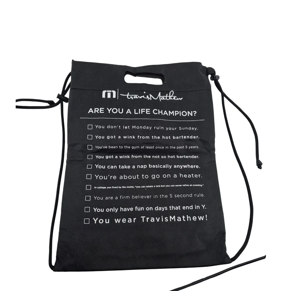 TravisMathew Drawstring Backpack Unisex OS Black Gray Insulated Cooler‎ Bag Logo